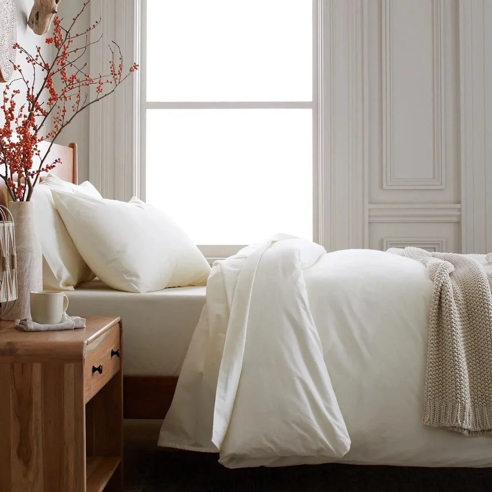 Quince Organic Cotton Duvet Cover Bedding Ivory Size King/Cal King Minimalist
